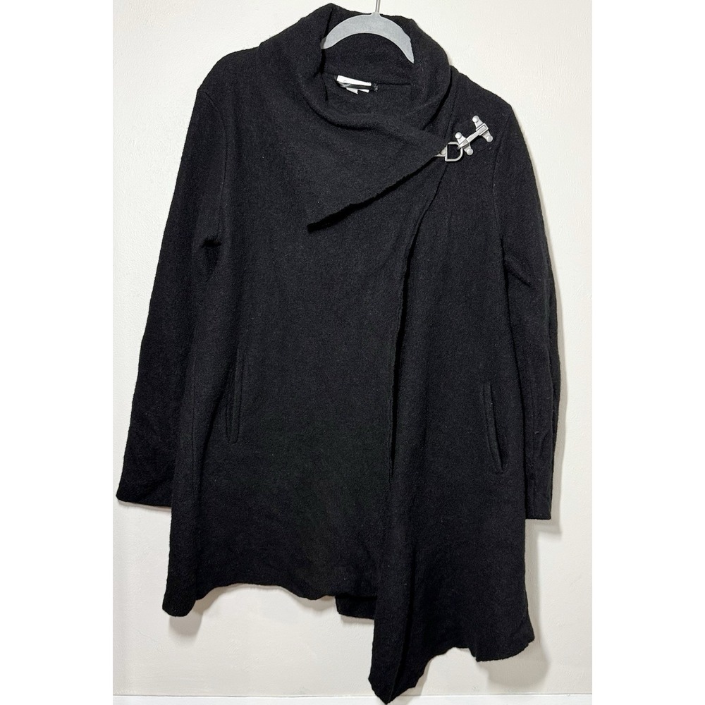 Garnet Hill Coat Jacket Women's Size 8 Black Wool Side Toggle Pockets Cowl Neck